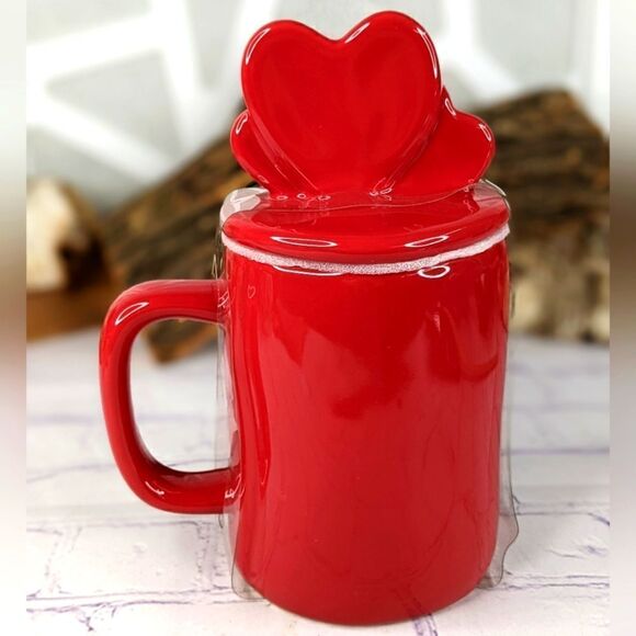 Rae Dunn BETTER TOGETHER Red Ceramic Mug w/ Heart Topper - Picture 2 of 5